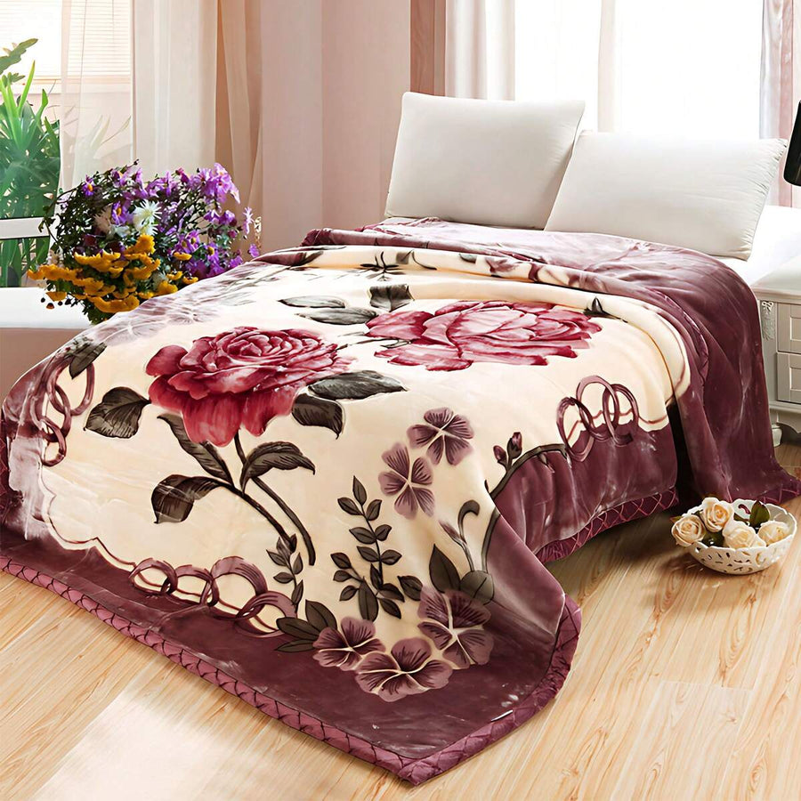 2 Ply Reversible Fleece Blanket Plush Fluffy Cozy Soft Warm Raschel Bedding Blanket 59"X78.7", 70.9"X86.6", 78.7"X90.6"