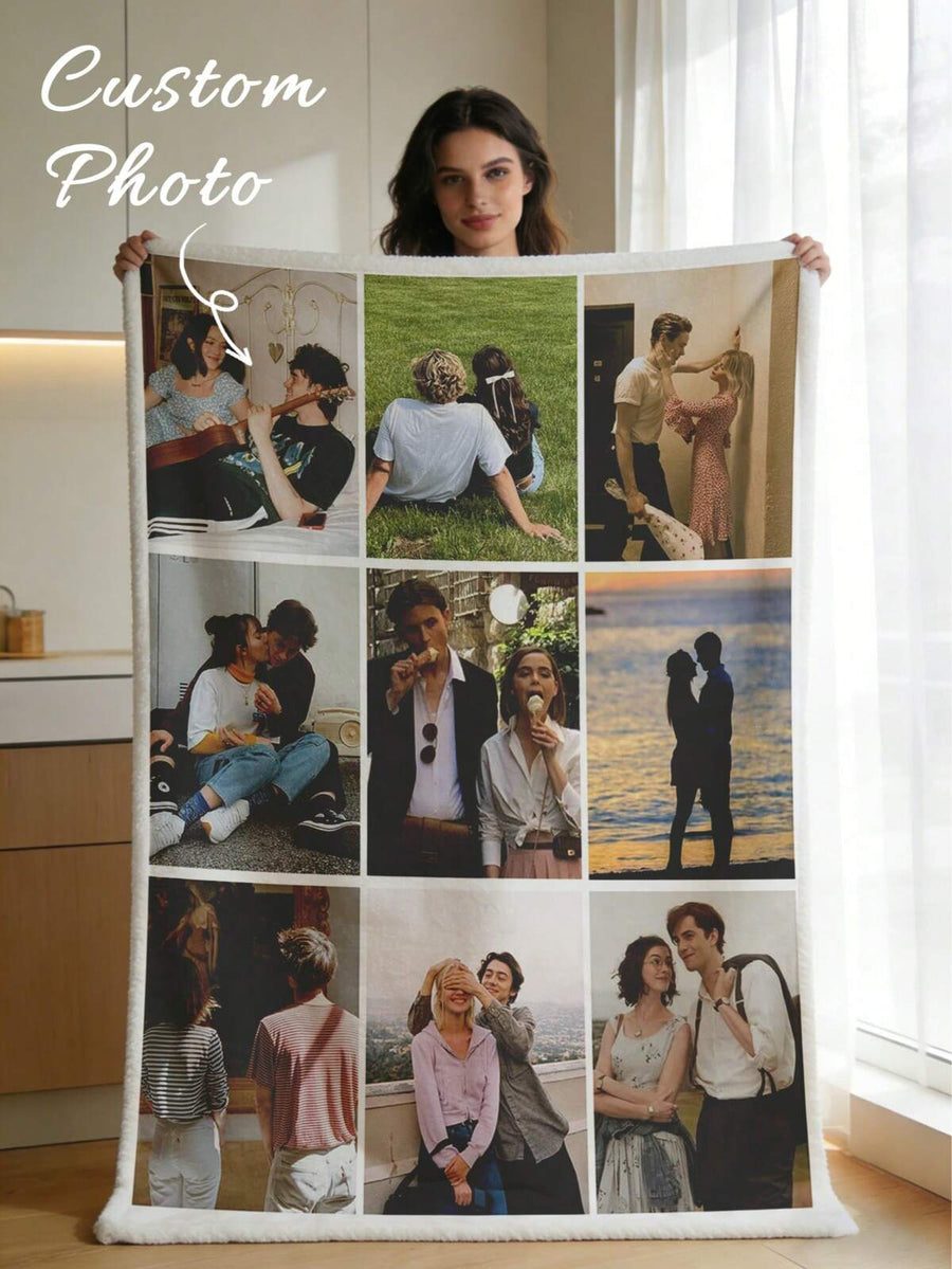 1pc Custom Photo, Personalized Flannel Blanket For Family, Birthday Gift For Boyfriend, Girlfriend, Sofa, Bed, Car, Office, Lightweight, Soft, Comfortable, Unique, Ideal Gifts For Him, Fall Decor, Mother's Day Gift, Home Sanctuary, Father's Day Gift